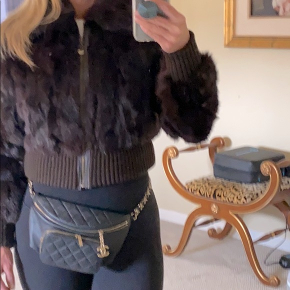 Jackets & Blazers - Brown rabbit fur bomber jacket